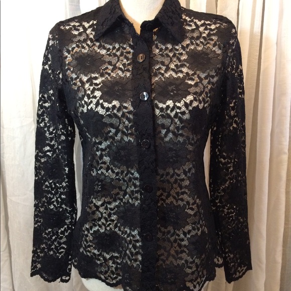 VTG AGB Black Lace Long Sleeve Work Date USA - Picture 1 of 4